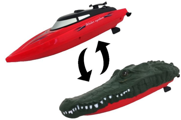 Катер на радиоуправлении 2 в 1 Crocodile (2.4G, 26 см, съемная голова), цвет красный