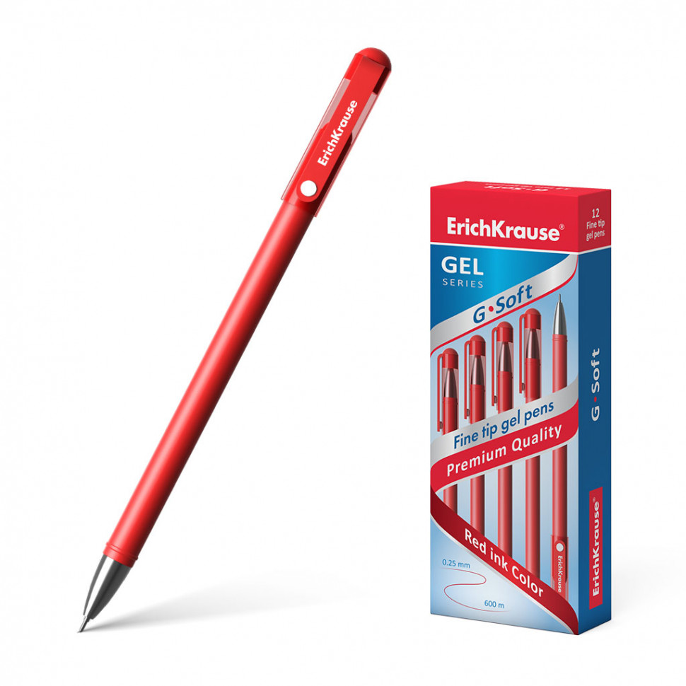 Ручка гелевая ErichKrause® G-Soft, цвет чернил красный (в коробке по 12 шт.)