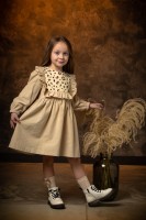 Платье для девочки Шарлотта  NÖLEBIRD, цвет бежевый + вставка леопард