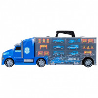 Детская машинка серии "Полицейский участок" (Автовоз - кейс 64 см, синий, с тоннелем. Набор из 4 машинок, 1 автобуса, 1 вертолета, 1 фуры и 12 дорожны