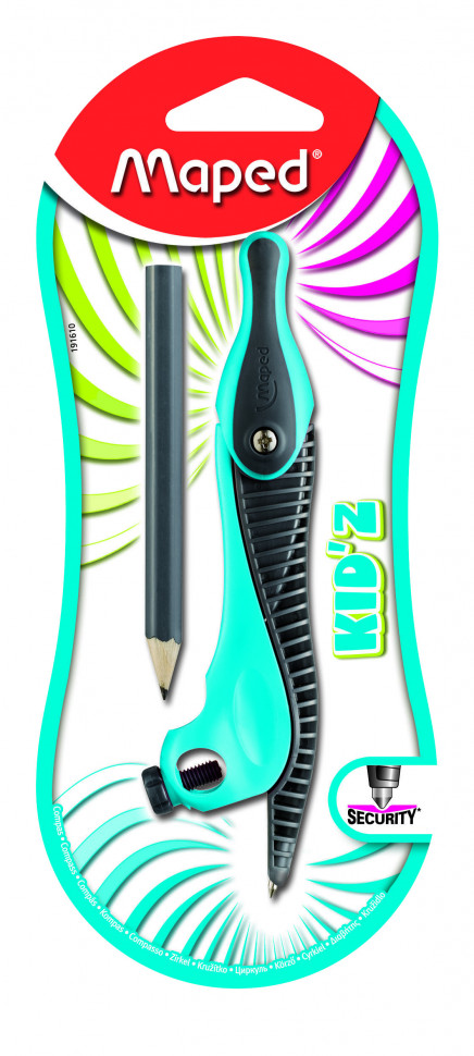 Циркуль пластиковый KID'Z  с универсальным держателем, карандаш в комплекте, с безопасной иглой, блистер