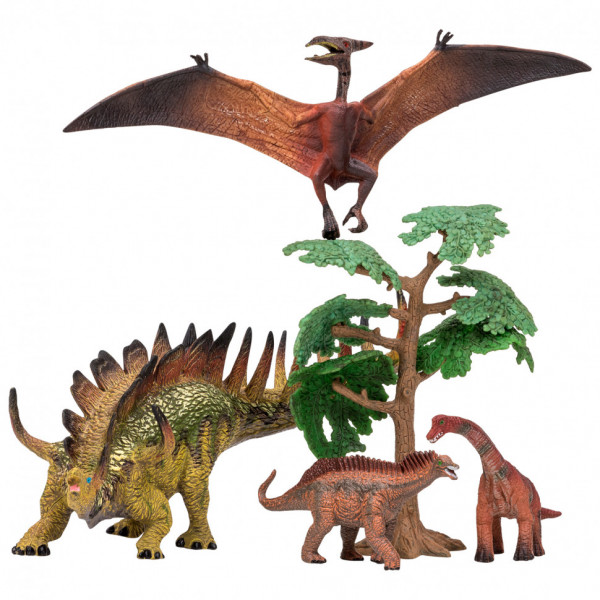 Динозавры и драконы для детей серии "Мир динозавров": птеродактиль, кентрозавр, диплодок, амаргазавр (набор фигурок из 5 предметов)