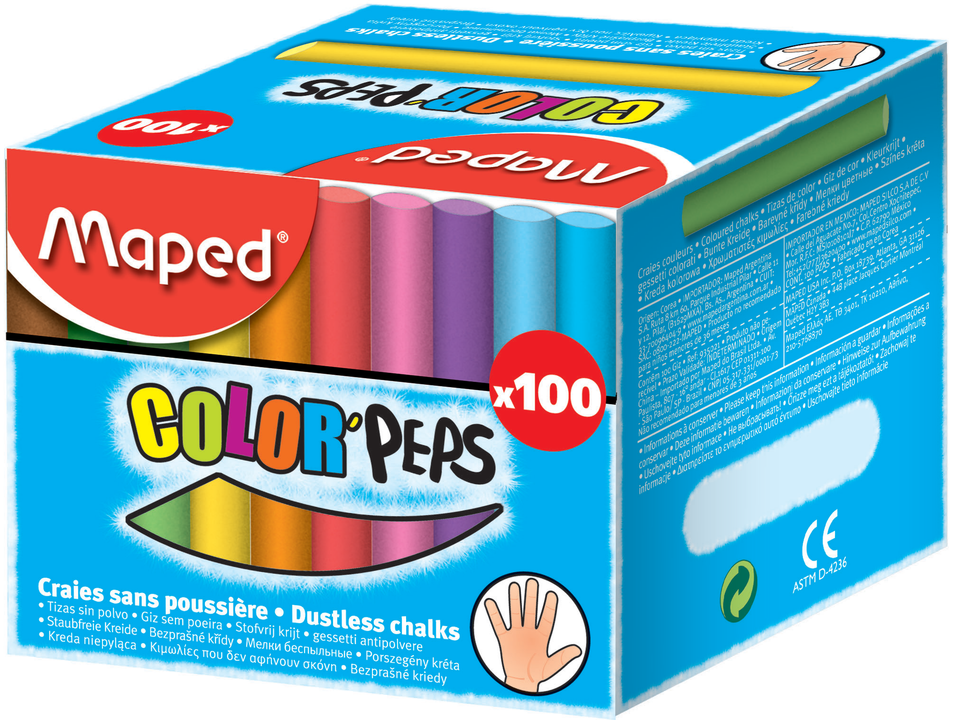 Maped Color Peps набор мелки. Maped мелки пластиковые Color'Peps Baby 6 цветов. Беспылевой цветной мел, 100 шт. Мелки Maped для доски.