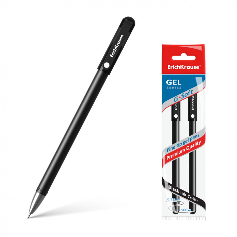 Ручка гелевая ErichKrause® G-Soft, цвет чернил черный (в пакете по 2 шт.)