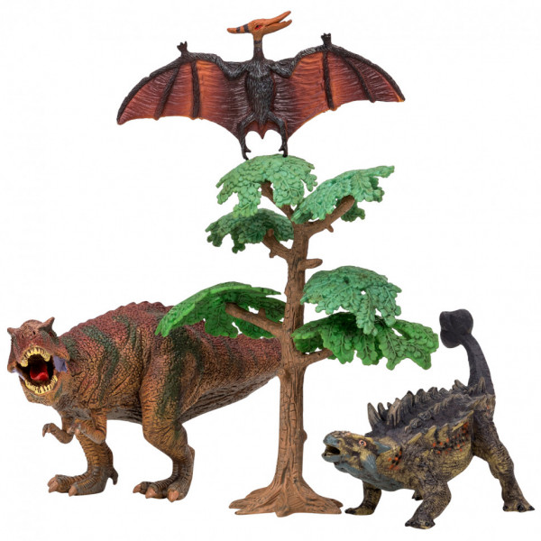 Динозавры и драконы серии "Мир динозавров": птеродактиль, тираннозавр, анкилозавр (набор фигурок из 4 предметов)