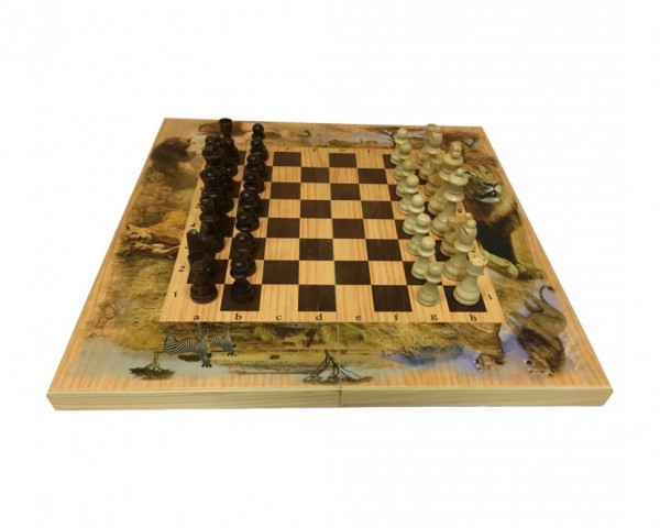 Набор игр шахматы нарды, шашки с доской Сафари