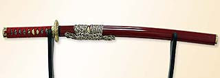 Вакизаси в красн. ножнах с плетен. ручкой, самурайский меч