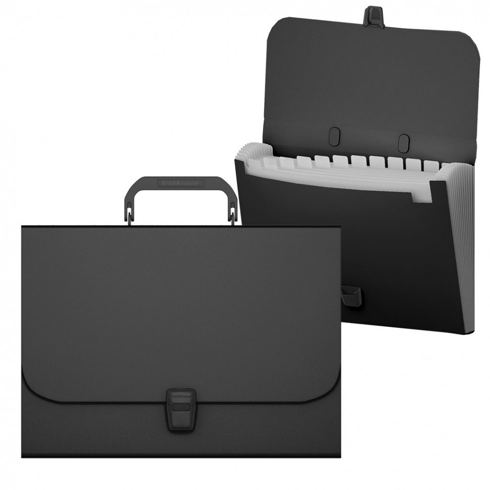 Портфель пластиковый ErichKrause® Matt Classic, с 12 отделениями, A4, черный (в пакете по  1шт.)