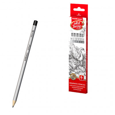 Чернографитные шестигранные карандаши ArtBerry® HB, B, 2B, 4B, 6B, 8B (в коро...