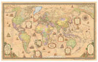 Интерактивная винтажная карта мира, мелованная бумага, стиль "Ретро", 124х75 см