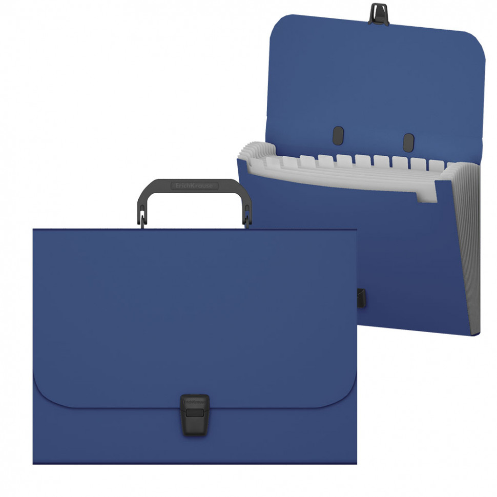 Портфель пластиковый ErichKrause® Matt Classic, с 12 отделениями, A4, синий (в пакете по  1шт.)