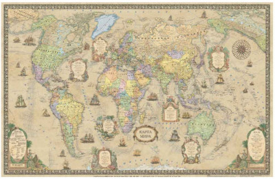 Интерактивная винтажная карта мира, стиль "Ретро", ламинированная, ...