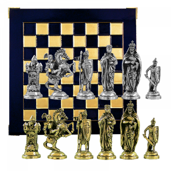 Шахматы сувенирные "Крестоносцы" синяя металлическая доска 45х45 см