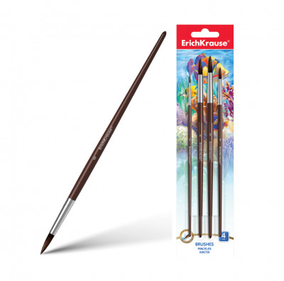 Кисти ErichKrause® для акварели и гуаши, пони, 4 штуки
