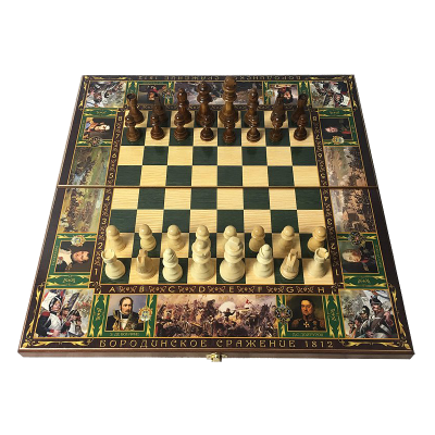 Подарочный набор игр шахматы, нарды, шашки с доской  Бородино