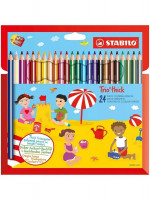 Набор цветных карандашей Stabilo Trio Thick утолщенных 24 цветов + точилка, в картонном футляре