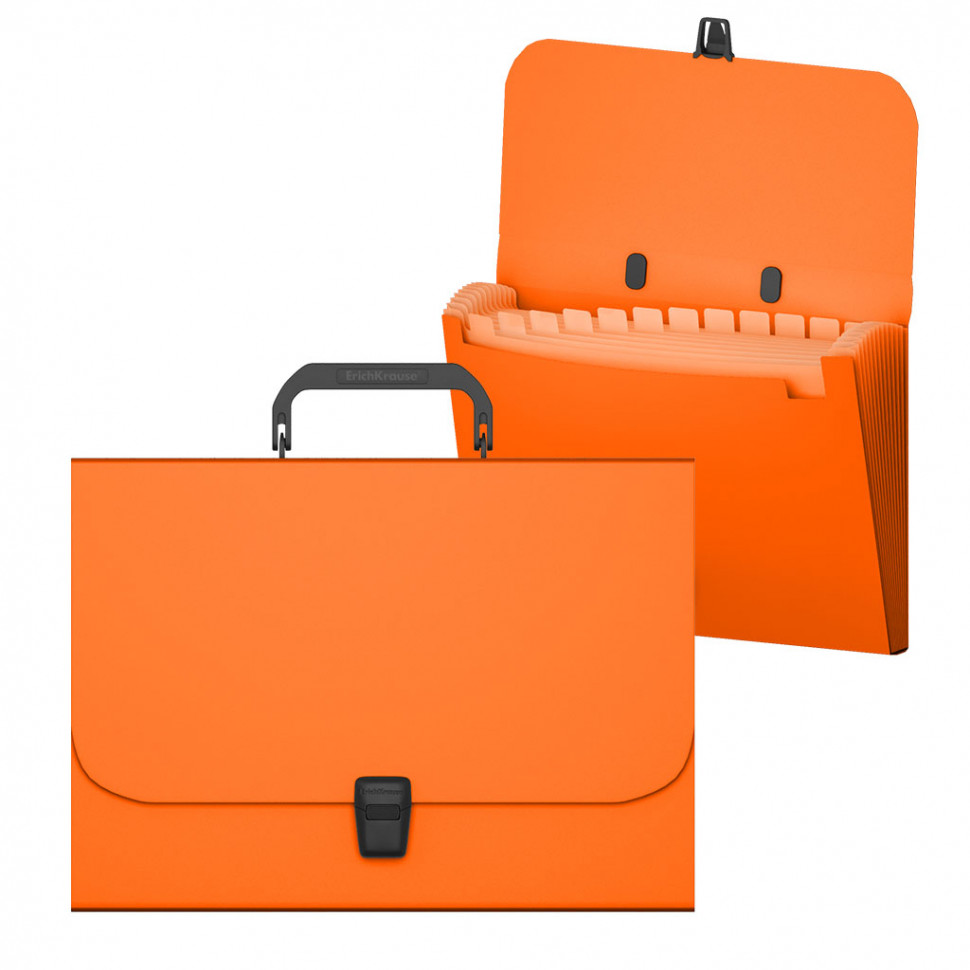 Портфель пластиковый ErichKrause® Matt Neon, с 12 отделениями, A4, оранжевый (в пакете по  1шт.)