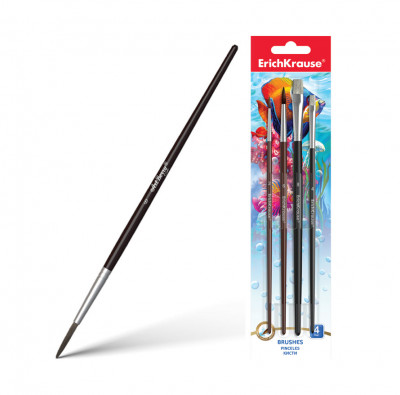 Кисти ErichKrause® для акварели и гуаши, пони и щетина, 4 штуки