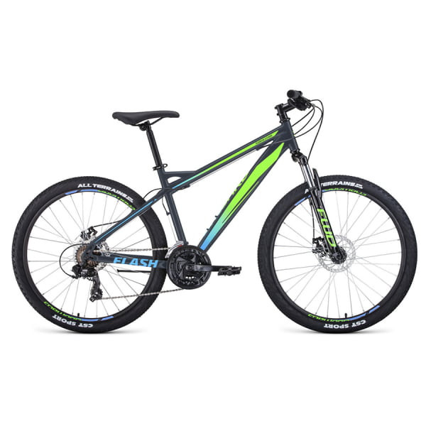 Хардтейл велосипед 26" Forward Flash 26 2.0 disc серый матовый/ярко-зеленый 20-21 г