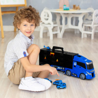 Машина игрушка серии "Полицейский участок" (Автовоз - кейс 59 см, синий, с тоннелем. Набор из 4 машинок, 1 автобуса, 1 вертолета, 1 фуры и 12 дорожных
