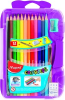 COLOR'PEPS Карандаши цветные из американской липы,  треугольные, ударопрочный грифель, в ударопрочной пластиковой коробке-пенале, 12 цветов+точилка+ластик+мини чг карандаш
