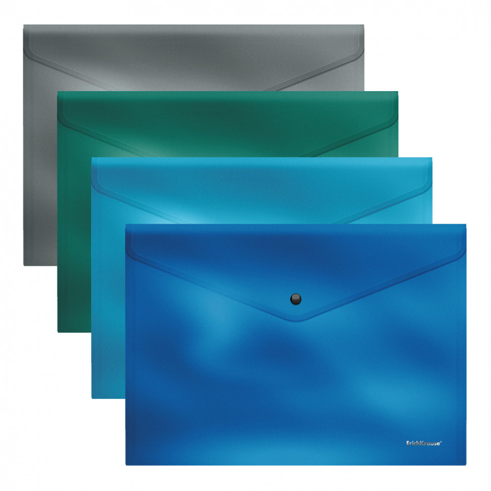 Папка-конверт на кнопке пластиковая ErichKrause® Glossy Ice Metallic, непрозрачная, A4, ассорти (в пакете по 12 шт.)