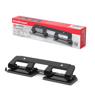 Дырокол на 4 отверстия ErichKrause® Quadro до 10 листов, черный (в коробке по...