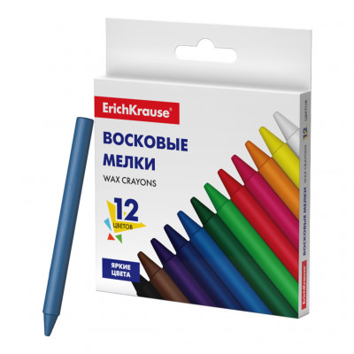 Восковые мелки ErichKrause® Basic, 12 цветов