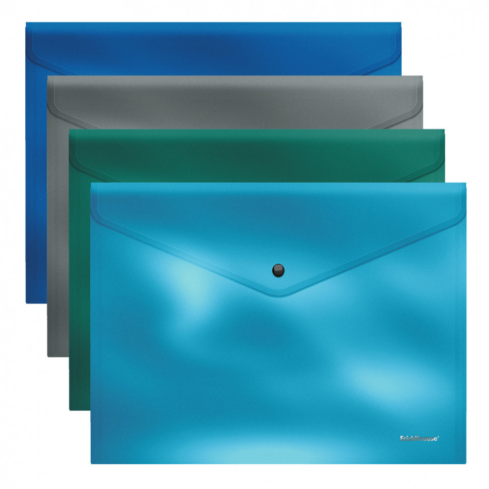 Папка-конверт на кнопке пластиковая ErichKrause® Glossy Ice Metallic, непрозрачная, FC ассорти (в пакете по 12 шт.)