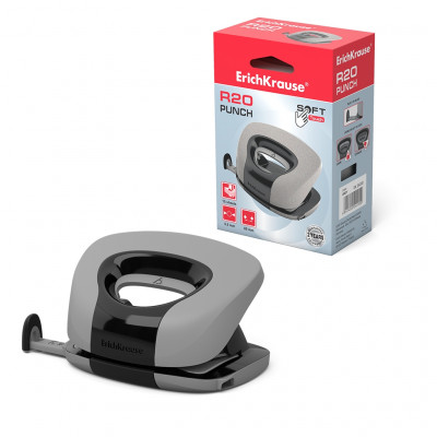 Дырокол ErichKrause® R20 Soft touch до 15 листов, серый (в коробке по 1 шт.)