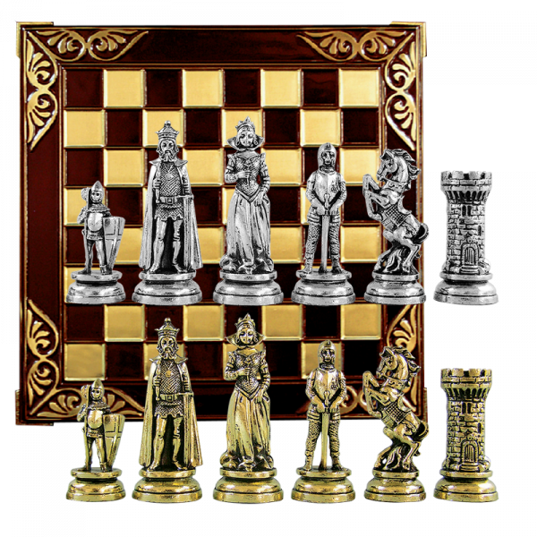 Шахматы сувенирные "Мария Стюарт", красная металлическая доска 45 х 45 см, размер фигурок 10,3 см