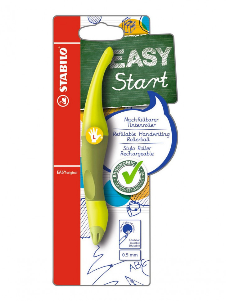 Ручка-роллер Stabilo Easy Start для левшей, зеленый корпус