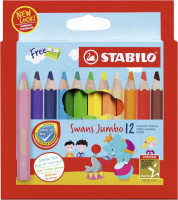 Набор цветных карандашей Stabilo Swans Jumbo Premium укороченные 12 цветов, картон двойная упаковка, выдвигающийся коробка-пенал