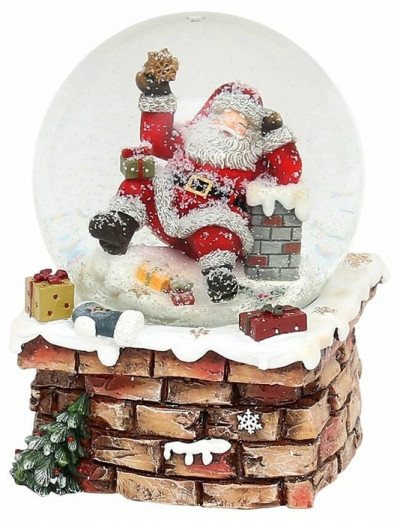 Музыкальный снежный шар Санта на трубе
