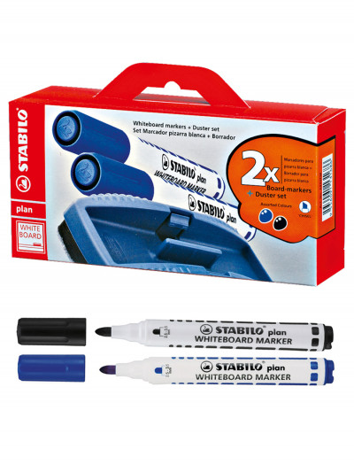 Stabilo Plan 641 Набор маркеров для досок F, 2 цвета + губка (6Х15,5 см)