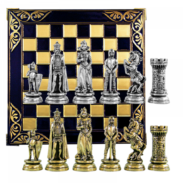 Шахматы сувенирные "Мария Стюарт", синяя доска 45 х 45 см, высота фигурок 10,3 см