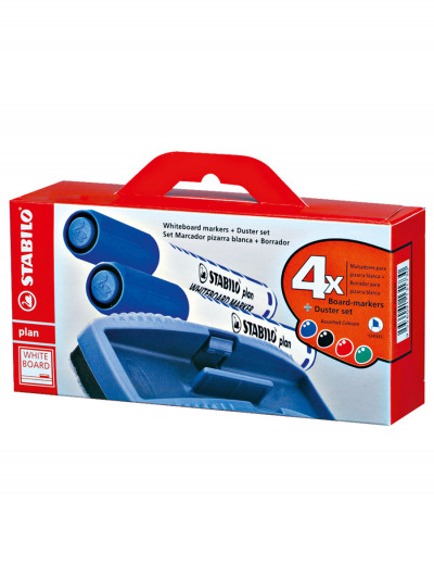 Stabilo Plan 641 Набор маркеров для досок F, 4 цвета + губка (6Х15,5 см)