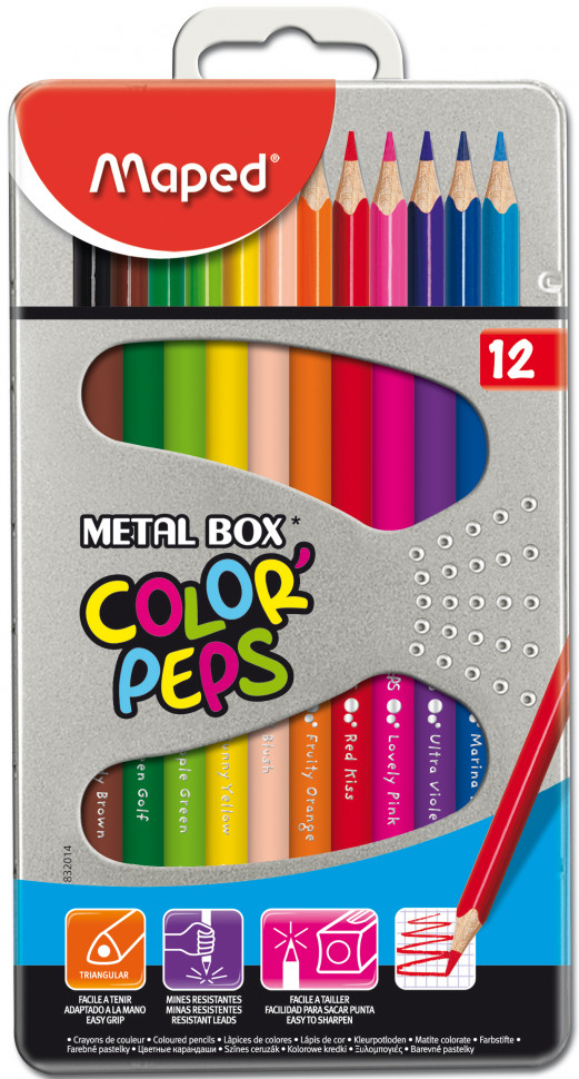 Цветные карандаши 12 цветов в металлической коробке