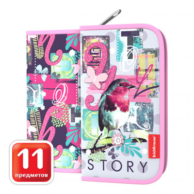 Пенал-книжка с наполнением ErichKrause® 110x205x25мм Bird Story