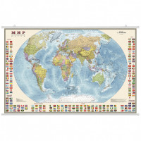 Интерактивная политическая карта мира с флагами государств, ламинированная, на рейках, дополненная реальность, 122х79 см