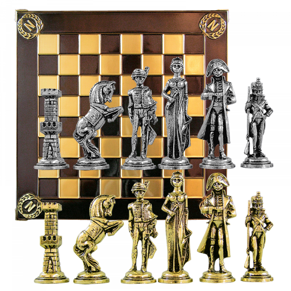 Шахматы сувенирные "Наполеон", коричневая металлическая доска 38х38 см