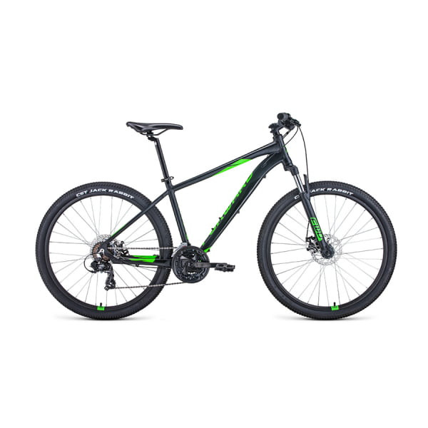 Хардтейл велосипед 27,5" Forward Apache 27,5 2.0 disc AL черный матовый/ярко-зеленый 20-21 г