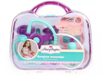 Игрушечный медицинский набор Скорая помощь в чемоданчике, 9 предметов, фиолет...