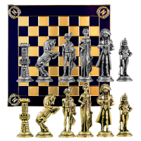 Шахматы сувенирные "Наполеон", синяя металлическая доска 38х38 см