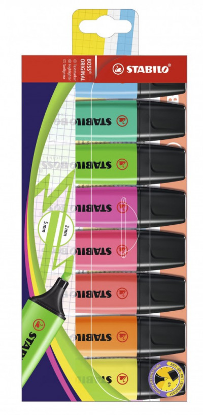 Набор текстовыделителей Stabilo Boss Original 8 цветная упаковка: желтый, син...