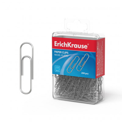 Скрепки металлические никелированные ErichKrause®, 28мм (пластиковая коробка ...