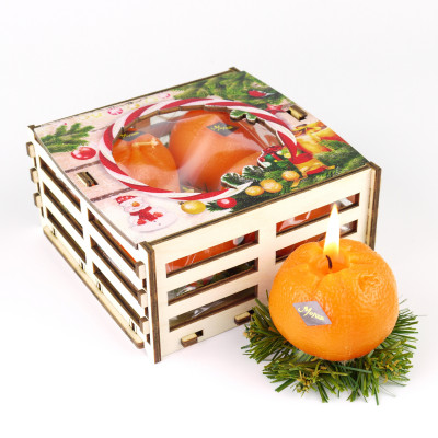 Набор свечей "Ящик с мандаринами", 4 шт.
