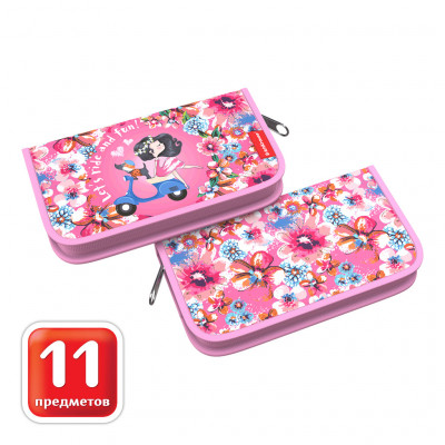 Пенал-книжка с наполнением ErichKrause® 110x205x25мм Flower Scooter