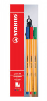 Капиллярная ручка Stabilo Point 88 0,4 мм, цвет чернила синий, зеленый, красный, 3 шт в блистере