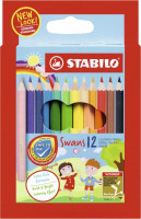 Набор цветных карандашей Stabilo Swans укороченные 12 цветов, картонная двойная упаковка, выдвигающийся коробка-пенал